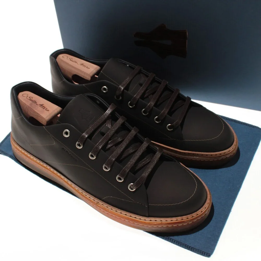 Di Bianco NWB Lace Up Sneakers Size 10 US in Dark Brown Made in Italy